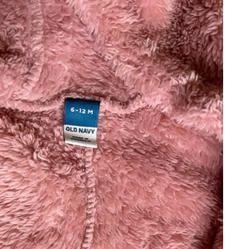 Old Navy Baby Girl Plush Faux Fur Hooded Jumpsuit Pink 6-12 Month Beautiful! EUC